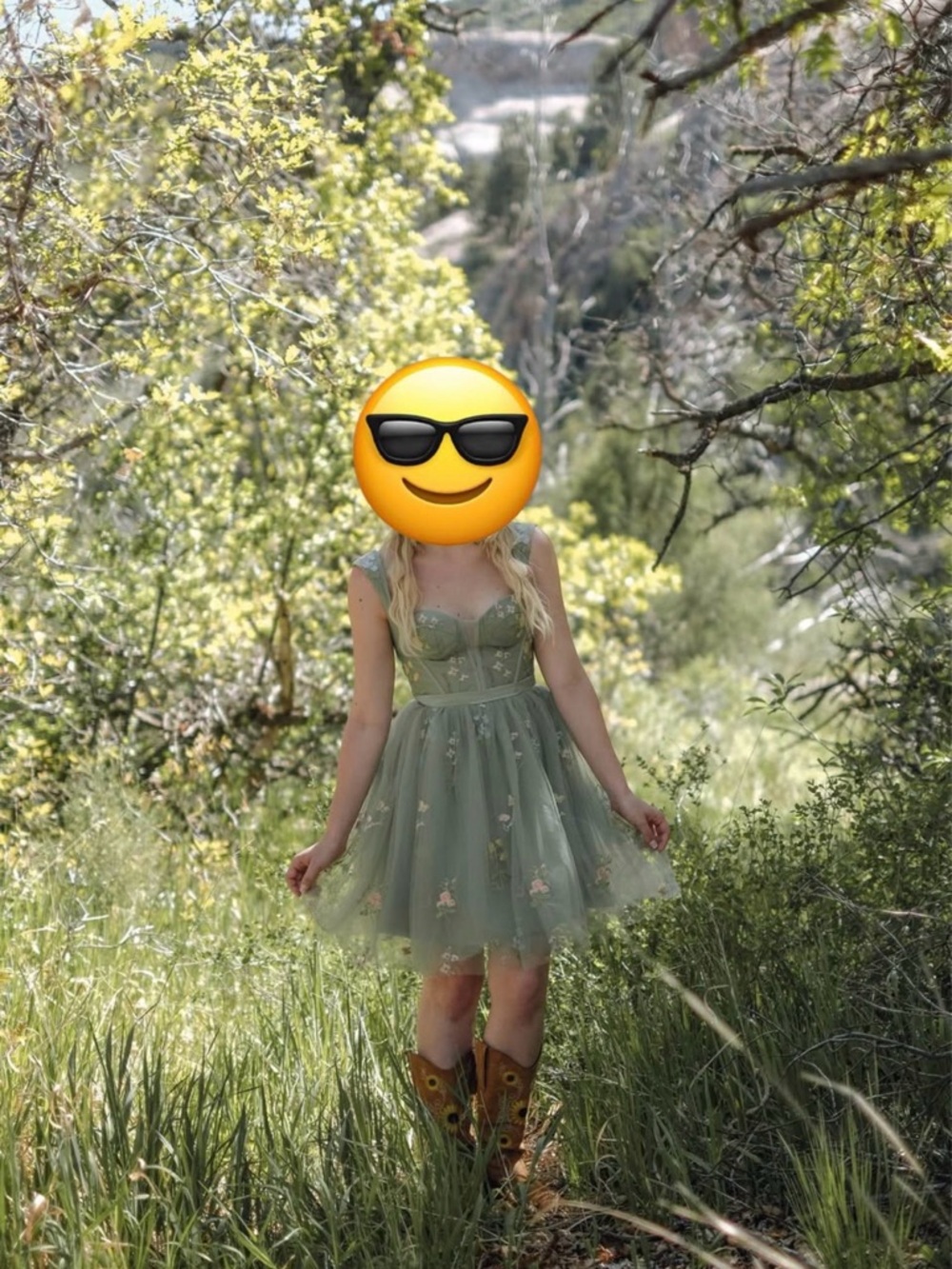 Green Embroidered Tulle Mini Dress
